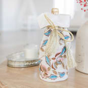 "White Pink Blue Celebration gift wine bottle bag" - Holiday Gift Bags in multicolor by Courtney Bedi