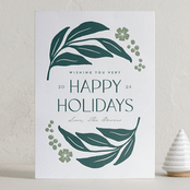 "berries and leaves" - Letterpress Holiday Cards in Evergreen by Carolyn MacLaren - Front