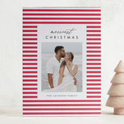 "Merry Stripes" - Letterpress Holiday Cards in Rose by Amy Kross - Front