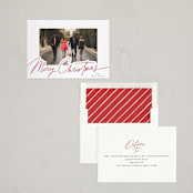 "Pen Scripted" - Letterpress Holiday Cards in Holly Berry by Everett Paper Goods - Assembled