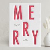 "Big Merry" - Letterpress Holiday Cards in Candy Cane by Baumbirdy - Front