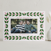 "Folk Leaves and Berries" - Letterpress Holiday Cards in Evergreen by Jennifer Holbrook - Front