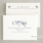 "Holly and Ribbon" - Letterpress Holiday Cards in Blue Jay by Becky Nimoy - FREE Recipient Addressing