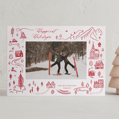 "Ski Town" - Letterpress Holiday Cards in Crimson by Kayla King - Front