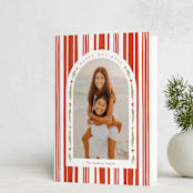 "Peppermint Stripe" - Holiday Cards in Peppermint by Robert and Stella - Folded Card