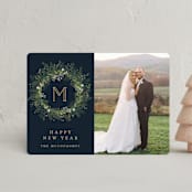 "Greenery Wreath" - Holiday Cards in Twilight by Susan Moyal - Front