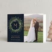 "Greenery Wreath" - Holiday Cards in Twilight by Susan Moyal - Folded Card