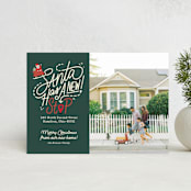 "Santa Stop" - Holiday Cards in Evergreen by Carrie ONeal - Front