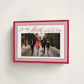"Merry Striped Frame" - Holiday Cards in Ruby by Alston Foster - Folded Card