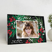 "Leafy Berries" - Holiday Cards in Charcoal by Alethea and Ruth - Folded Card