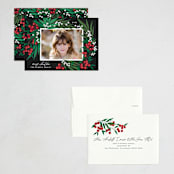 "Leafy Berries" - Holiday Cards in Charcoal by Alethea and Ruth - Assembled