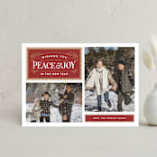 "Vintage Labels" - Holiday Cards in Cranberry by Jill Means - Front