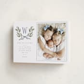 "Holly Monogram" - Holiday Cards in Blue Spruce by Wildfield Paper Co - Folded Card