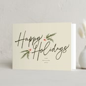 "Holiday Script" - Holiday Cards in Eggnog by Robert and Stella - Folded Card