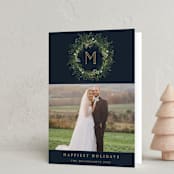 "Greenery Wreath" - Holiday Cards in Twilight by Susan Moyal - Folded Card