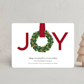 "Joy Wreath" - Holiday Cards in Cranberry by Sarah Brown - Front