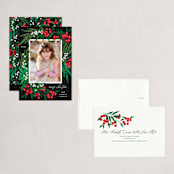 "Leafy Berries" - Holiday Cards in Charcoal by Alethea and Ruth - Assembled