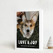"Puppy Love and Joy" - Holiday Cards in Snow by Hooray Creative - Folded Card