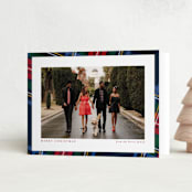 "Plaid Framed" - Holiday Cards in Navy by Lea Delaveris - Folded Card