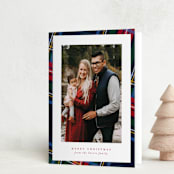 "Plaid Framed" - Holiday Cards in Navy by Lea Delaveris - Folded Card