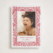 "Folk Art" - Letterpress Holiday Photo Mount Cards in Scarlet by Mansi Verma - Front