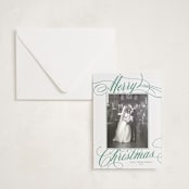 "Classic Merry" - Letterpress Holiday Photo Mount Cards in Cucumber by Alston Foster - Card with Envelope
