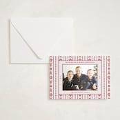 "Scandi Ribbon" - Letterpress Holiday Photo Mount Cards in Scarlet by Erin German - Card with Envelope