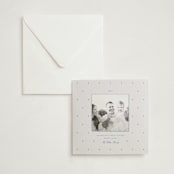 "Swiss Dot" - Letterpress Holiday Photo Mount Cards in Sky Blue by Blustery August - Card with Envelope