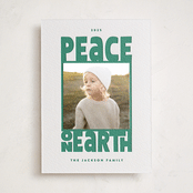 "Peace On Earth" - Letterpress Holiday Photo Mount Cards in Cucumber by Leah Bisch - Front