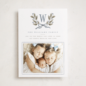 "Holly Monogram" - Holiday Photo Mount Cards in Blue Spruce by Wildfield Paper Co - Front