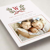 "Holly Monogram" - Holiday Photo Mount Cards in Holly Berry by Wildfield Paper Co - Premium Photo Paper Mounted on Card