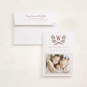 "Holly Monogram" - Holiday Photo Mount Cards in Holly Berry by Wildfield Paper Co - Card with Envelope