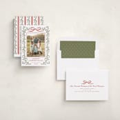 "Laurel Wreath" - Holiday Photo Mount Cards in Holly Berry by Wildfield Paper Co - Assembled