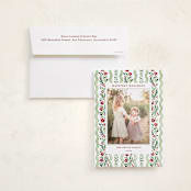 "Vintage ribbon" - Holiday Photo Mount Cards in Sage by Sarah Knight - Card with Envelope