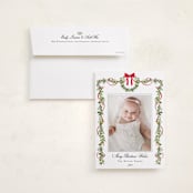 "Bows & Ribbon" - Holiday Photo Mount Cards in Candy Cane by Susan Moyal - Card with Envelope