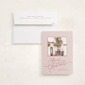 "Glide" - Holiday Photo Mount Cards in Holly Berry by Everett Paper Goods - Card with Envelope