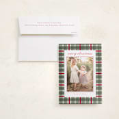"Traditional Plaid" - Holiday Photo Mount Cards in Wreath by Baumbirdy - Card with Envelope