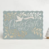 "Botanical Peace on Earth" - Holiday Cards in Blue Spruce by Erin German - Front