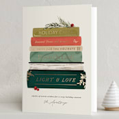 "Book Stack" - Holiday Cards in Holly Jolly by Kate Ahn - Folded Card
