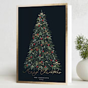 "Greenery Tree" - Holiday Cards in Holly Berry by Susan Moyal - Folded Card