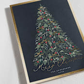 "Greenery Tree" - Holiday Cards in Holly Berry by Susan Moyal - Detail