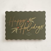 "Holiday Script" - Holiday Cards in Pine by Robert and Stella - Front