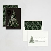 "Tinsel Tree" - Holiday Cards in Charcoal by Leah Bisch - Assembled