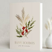 "Simple Sprig" - Holiday Cards in Toasted Almond by Kate Ahn - Folded Card