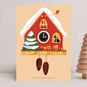 "Holiday cuckoo clock" - Holiday Cards in Cream by Alexandra Dzh - Front