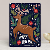 "Joyous Deer" - Holiday Cards in Navy by Elly - Front
