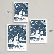 "Winter linocut" - Holiday Cards in Night by Maja Cunningham - Formats Available