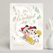 "Disney's Mickey and Minnie Sledding Fun" - Holiday Cards in Eggnog by Creo Study - Front
