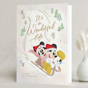 "Disney's Mickey and Minnie Sledding Fun" - Holiday Cards in Eggnog by Creo Study - Folded Card
