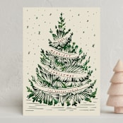 "Woodcut Christmas" - Holiday Cards in Cranberry by Paula Pecevich - Front